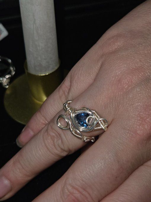 bague zircon bleu-ajustable