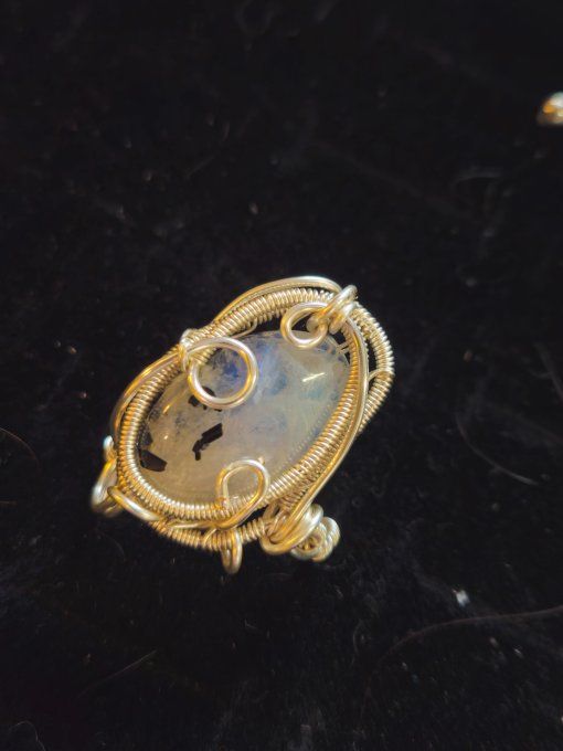 Bague pierre de Lune - peristerite -ajustable 