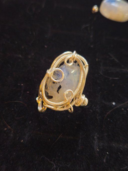 Bague pierre de Lune - peristerite -ajustable 