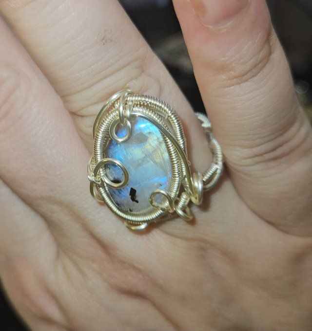 Bague pierre de Lune - peristerite -ajustable 