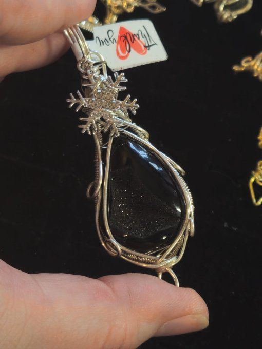 Amulette Onyx  Noire Druzy-  Eclat de yule