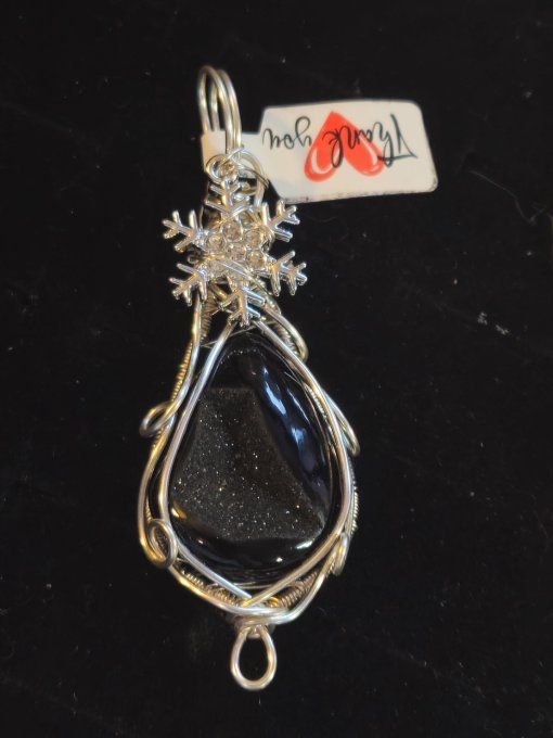 Amulette Onyx  Noire Druzy-  Eclat de yule
