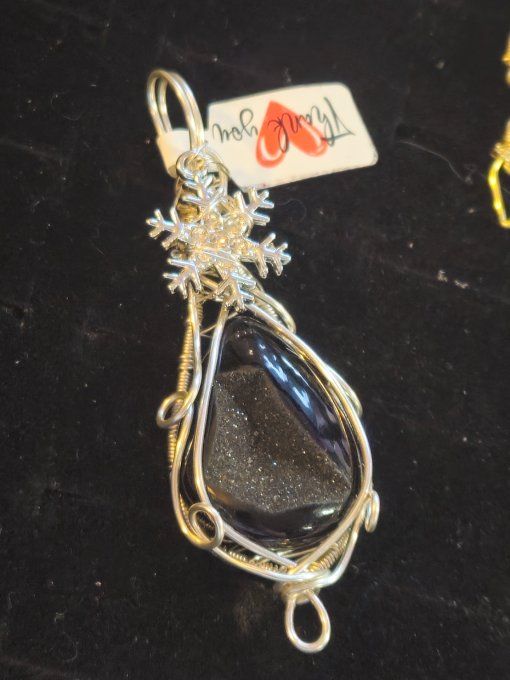 Amulette Onyx  Noire Druzy-  Eclat de yule