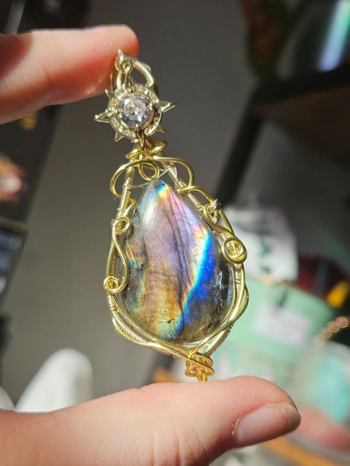 Legende labradorite : voie lactée - pendentif Or cuivre