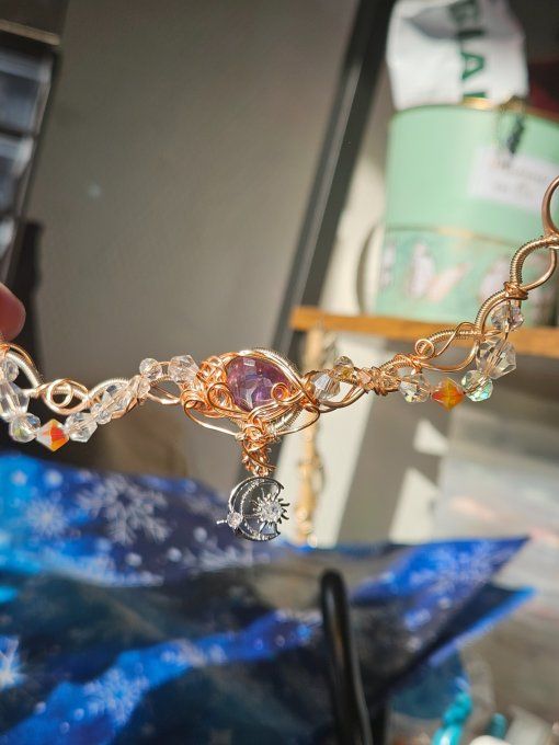 Legende Du Bifröst : Collier Modulable Amethyste Cuivre Rose