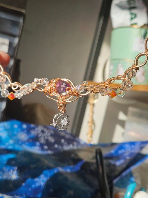 Legende Du Bifröst : Collier Modulable Amethyste Cuivre Rose