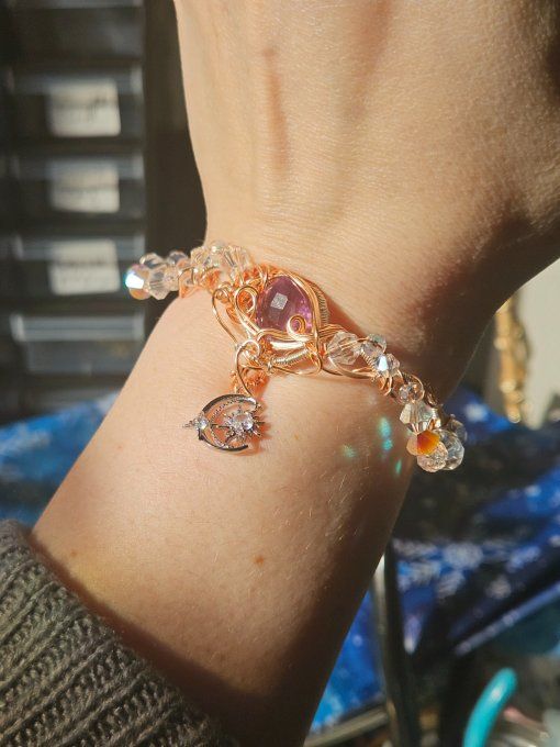 Legende Du Bifröst : Collier Modulable Amethyste Cuivre Rose