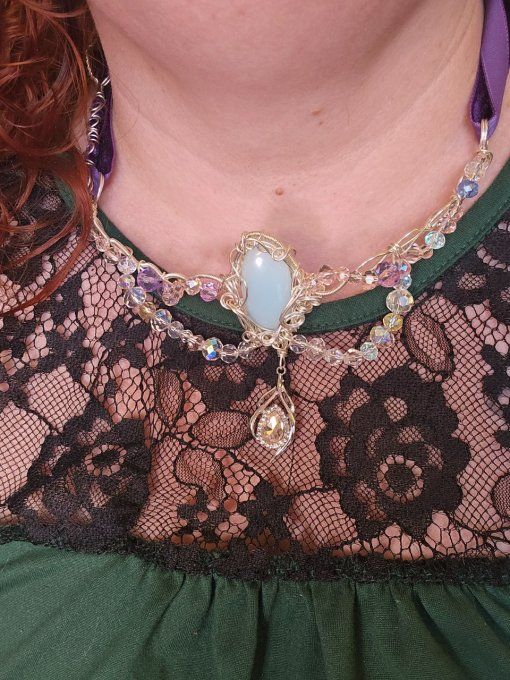Collier modulable aqua calcédoine 
