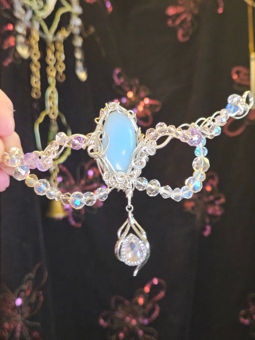 Collier modulable aqua calcédoine 