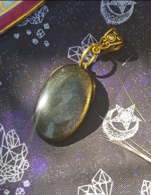 Collier obsidienne dorée loup d’or 