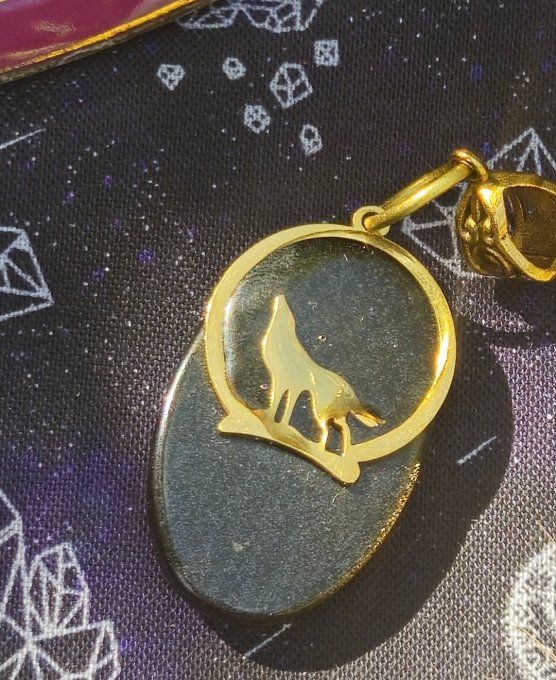 Collier obsidienne dorée loup d’or 