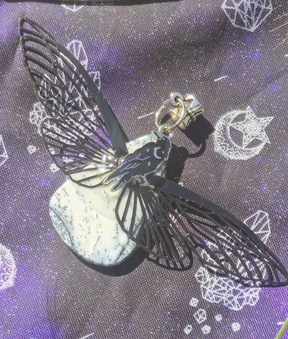  Amulette Merlinite/Opale Dendritique -les ailes de morrigan
