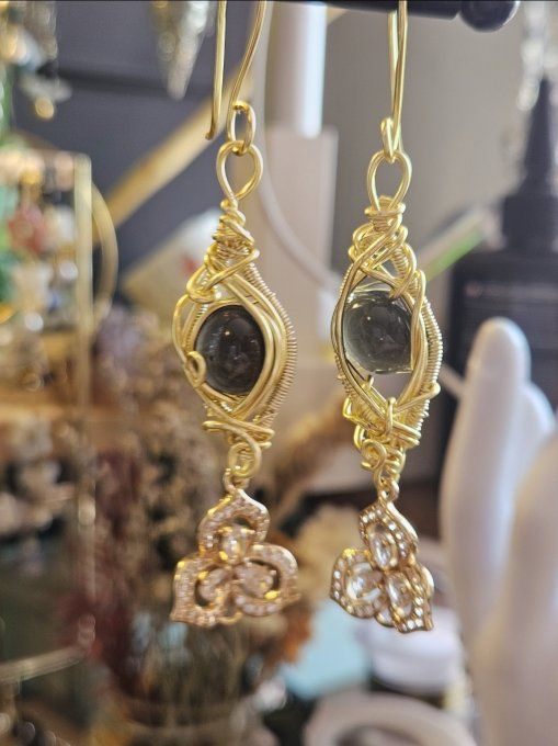 Réserver  Boucle d'oreille  chrysoberyl Oeil de chat-Protection et peurs - Copie