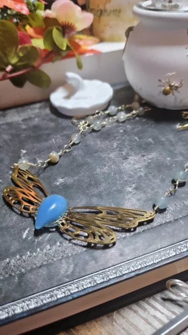  Réservation Pendentif Onyx bleu d'argentine - Amulette - Copie