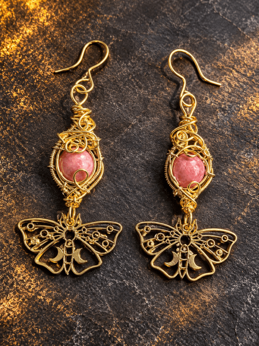 Boucle d’oreille or Rhodonite , soin du coeur 