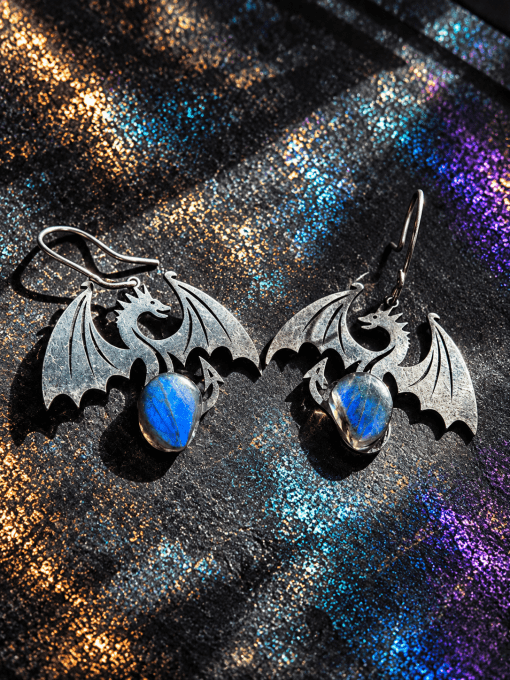 Boucle d’oreille labradorite - Dragon