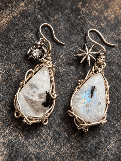 Boucle d’oreille argent Pierre de lune ✨ Péristerite ✨