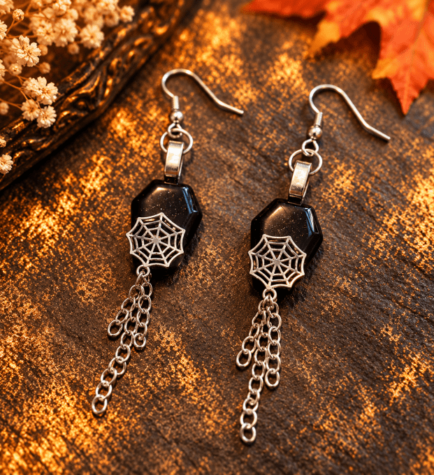 Collier ou Boucle d’oreille Spooky onyx spider