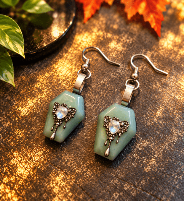 Boucle d’oreille spooky aventurine verte