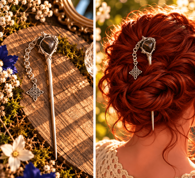 Pic chignon Celtique Obsidienne Oeil celeste