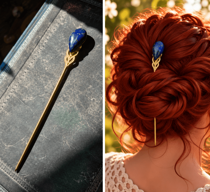 Pic à chignon lapis lazuli 