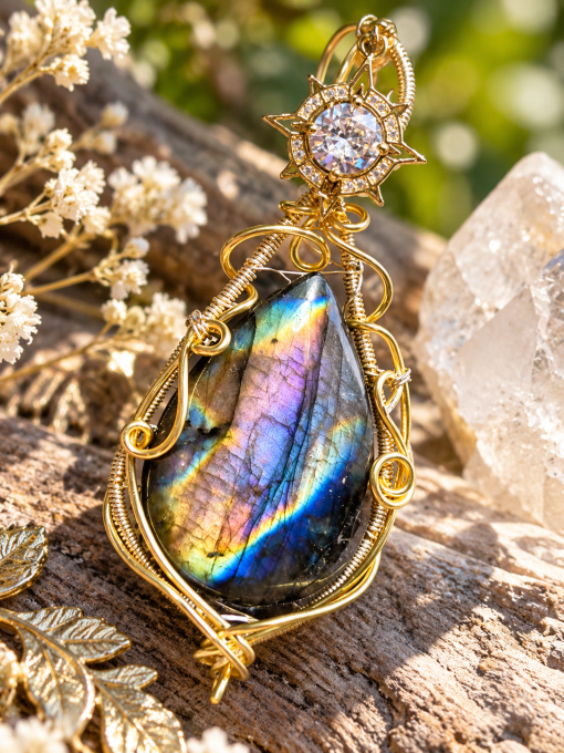 Pendentif labradorite : violet spectrolite