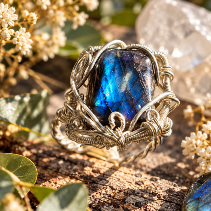 Bague chevalière argent Labradorite Bleue nuit –Protection Et Intuition 20*15 mm