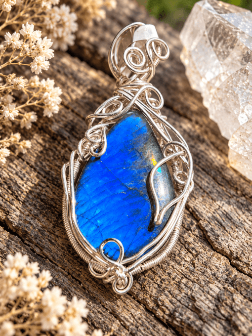 Pendentif argent Labradorite Bleue – Bijou De Protection Et D’Intuition -Grande