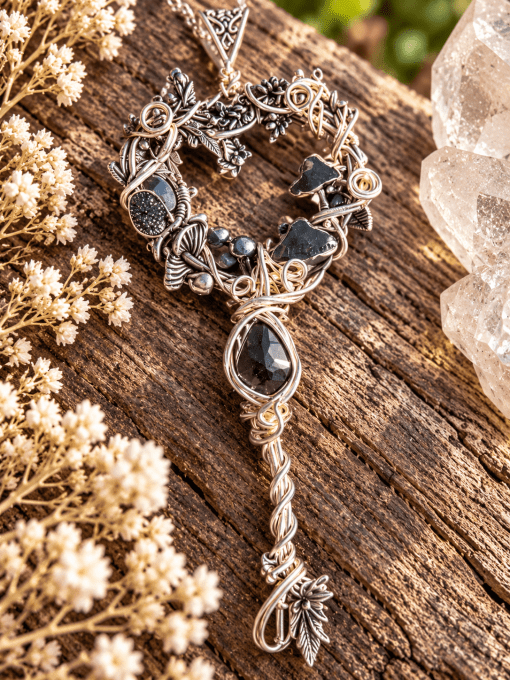 Pendentif clé spinelle noire - Summerween 