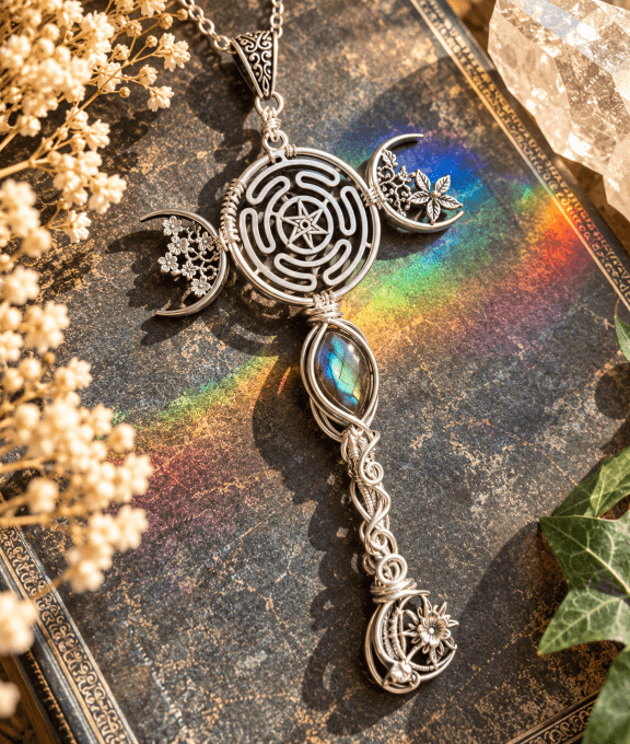Pendentif clé Hekate , strophalos et labradorite bleu
