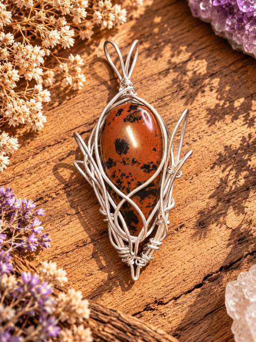  Amulette Obsidienne acajou – Protection, Sérénité & Équilibre 
