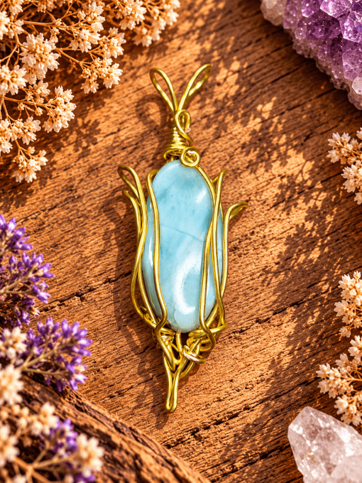 Nélarion – Pendentif Larimar Doré | Galouve