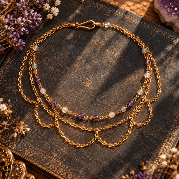 Collier Iris en fluorite – Bijou bohème doré fait main   