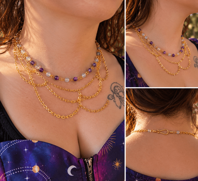 Collier Iris en fluorite – Bijou bohème doré fait main   