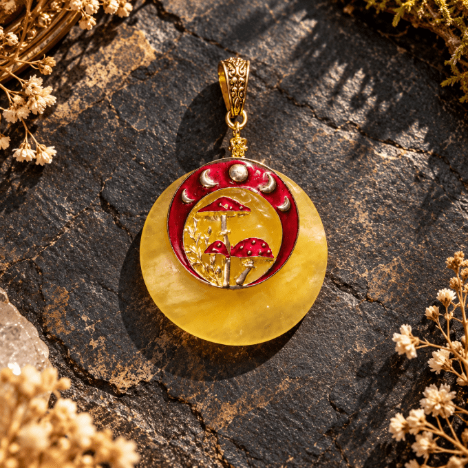 Pendentif Calcite jaune -Pierre de joie solaire champignon