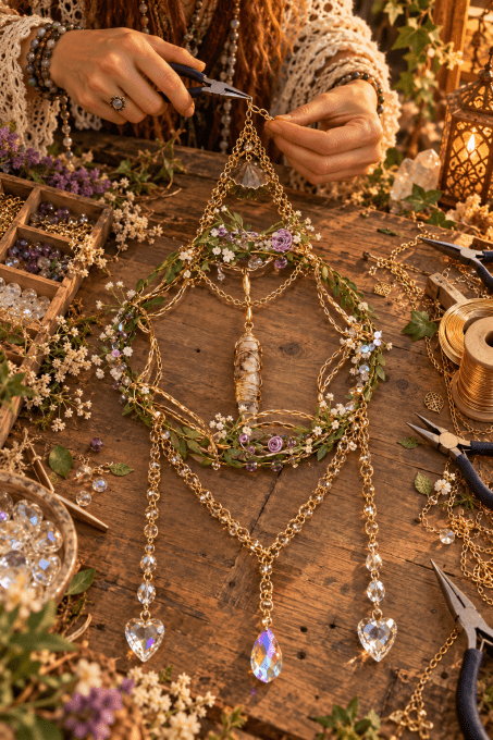 Créer ton Sun Catcher Sorcière , Amulette Maison Pierres Naturelles Énergétiques