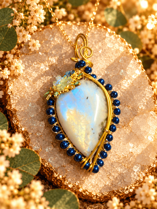 Pendentif camé Péristérite -pierre de lune -Protection,mémoire,confiance 