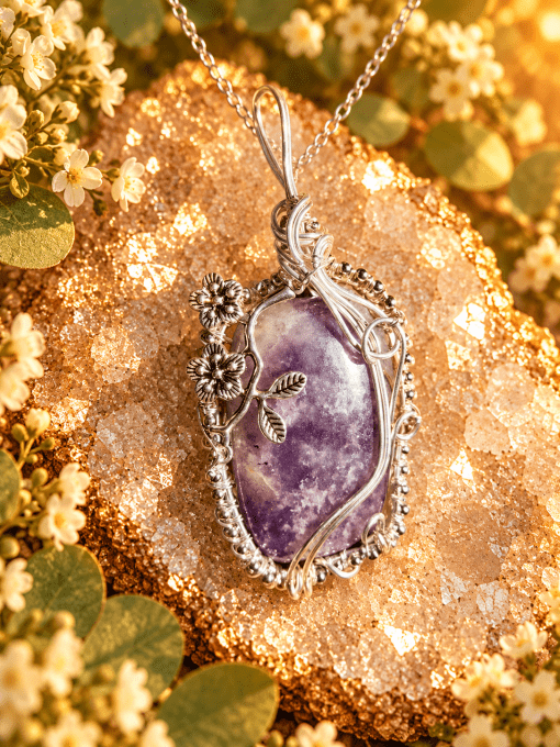 Amulette camé Lépidolite – Stabilité, Sérénité Et Équilibre