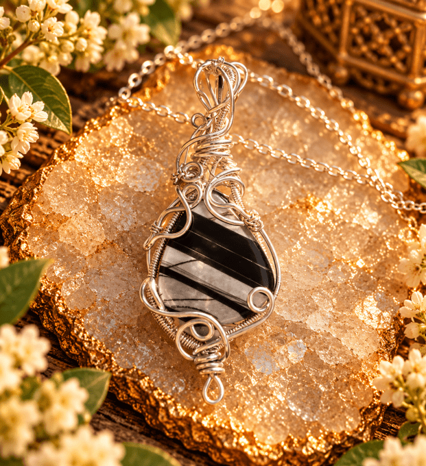 Pendentif Obsidienne Midnight Lace – Clairvoyance & Protection