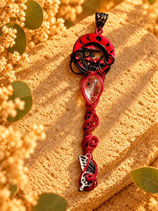 Collier Clé Magique Citrine, Lune et Champignons | Galouve