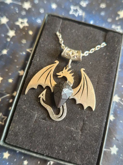 Collier dragon & spinelle noire : purification & ancrage -bouclier 