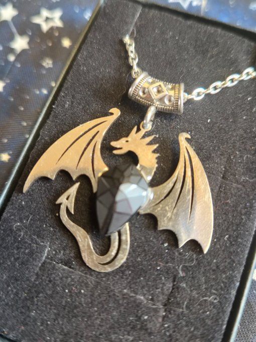 Collier dragon & spinelle noire : purification & ancrage -bouclier 