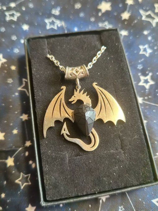Collier dragon & spinelle noire : purification & ancrage -bouclier 