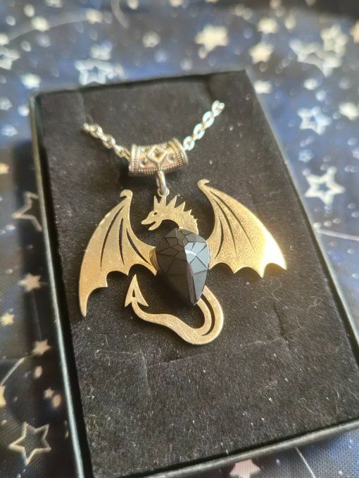 Collier dragon & spinelle noire : purification & ancrage -bouclier 