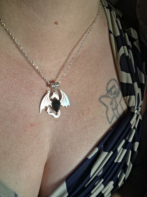 Collier dragon & spinelle noire : purification & ancrage -bouclier 