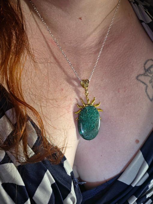 Pendentif  Chrysocolle Malachite -Paix, Guérison et Protection.