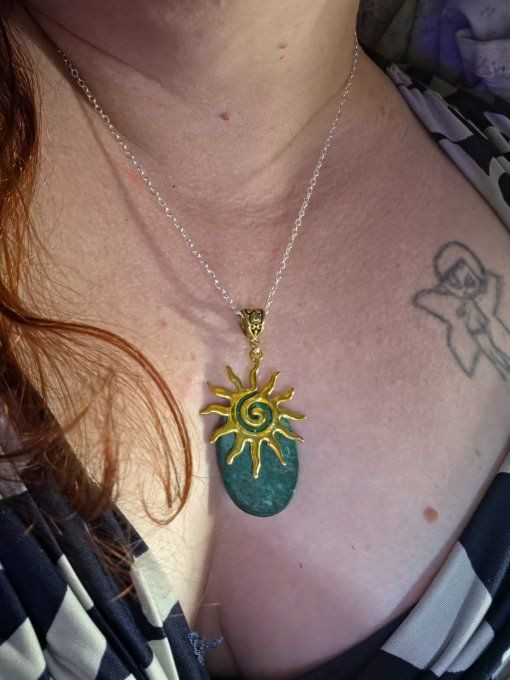 Pendentif Chrysocolle Malachite -Paix, Guérison et Protection.