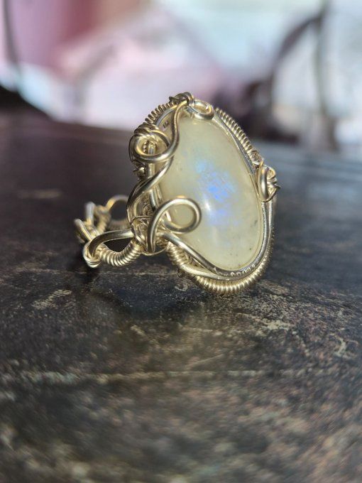 Bague pierre de lune : Péristerite ✨ concentration et protection - Copie