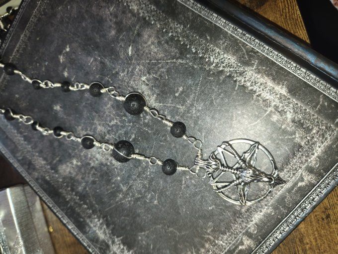 Collier rock perles en pierre de lave , 10-8-6 mm 