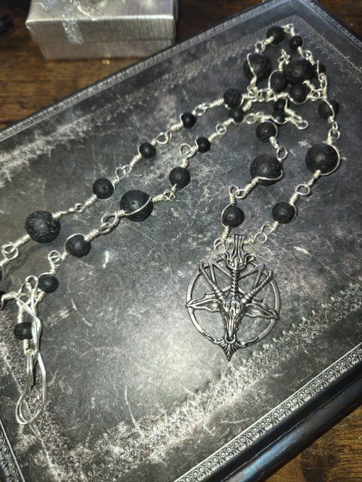 Collier rock perles en pierre de lave , 10-8-6 mm 